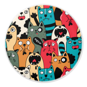 The crowd of cats ceramic knob