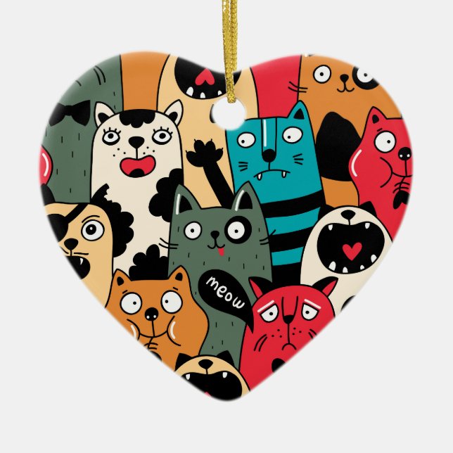 The crowd of cats ceramic tree decoration (Front)