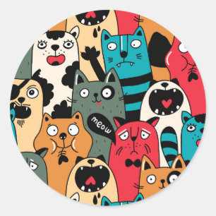 The crowd of cats classic round sticker