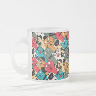 The crowd of cats frosted glass coffee mug