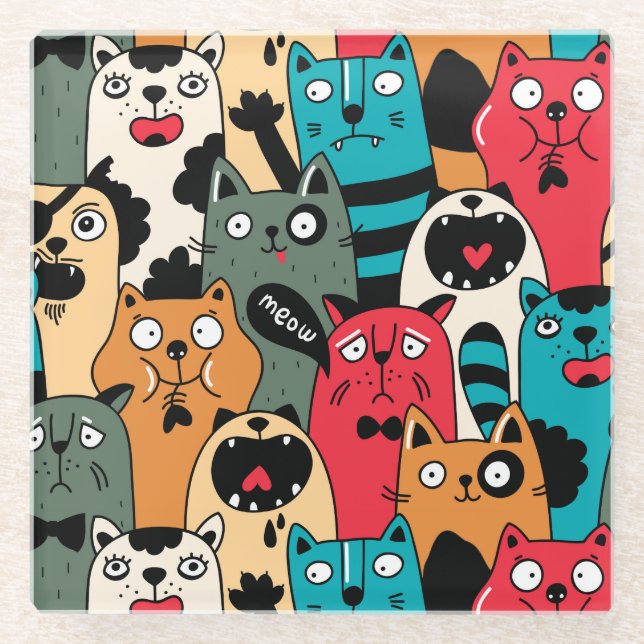 The crowd of cats glass coaster (Front)