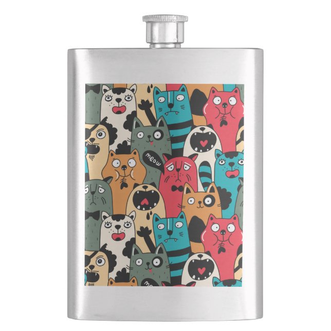 The crowd of cats hip flask (Front)