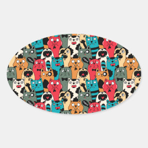 The crowd of cats oval sticker
