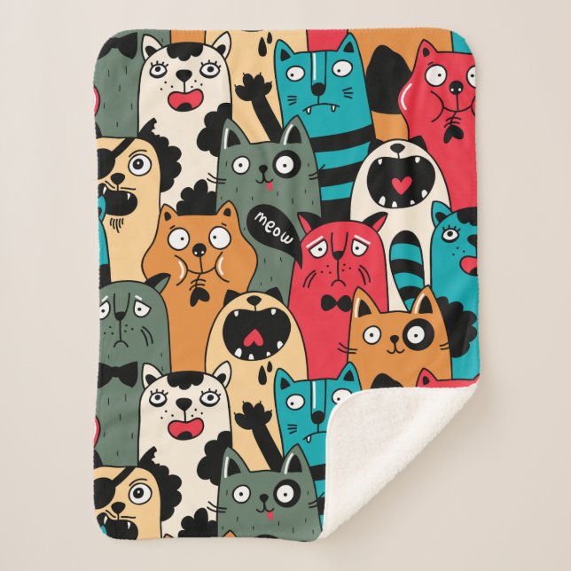 The crowd of cats sherpa blanket (Front)