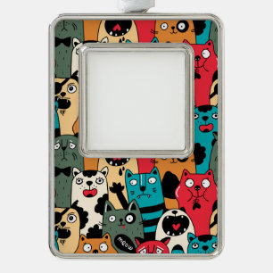The crowd of cats silver plated framed ornament