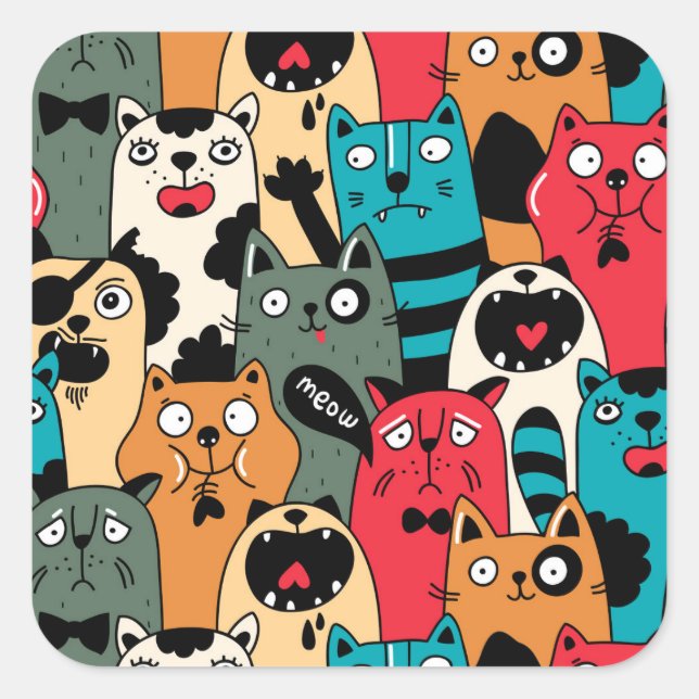 The crowd of cats square sticker (Front)