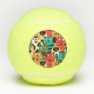The crowd of cats tennis balls