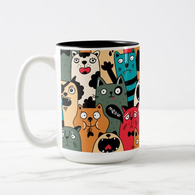 The crowd of cats Two-Tone coffee mug (Left)