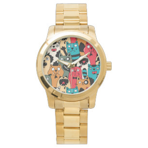 The crowd of cats watch