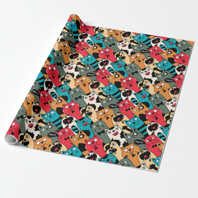 The crowd of cats wrapping paper (Unrolled)