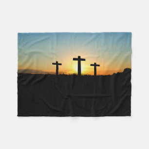 The Crucifixion Crosses at Sunset Fleece Blanket