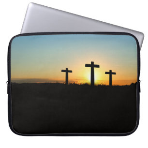 The Crucifixion Crosses at Sunset Laptop Sleeve