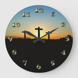 The Crucifixion Crosses at Sunset Large Clock