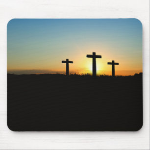 The Crucifixion Crosses at Sunset Mouse Mat