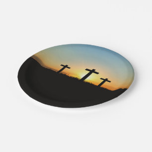 The Crucifixion Crosses at Sunset Paper Plate