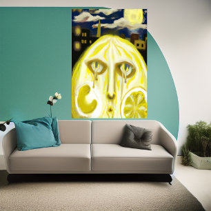 The crying yellow lemon face   AI Art  Poster