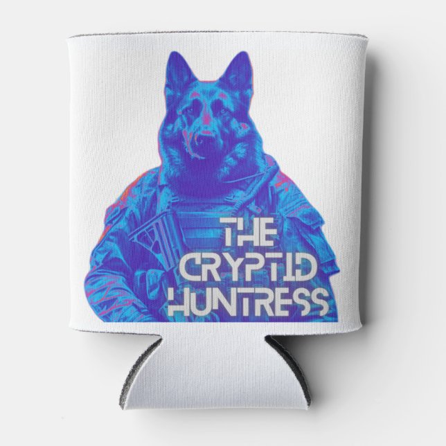 The Cryptid Huntress Dogman Soldier Drink Holder Can Cooler (Front)