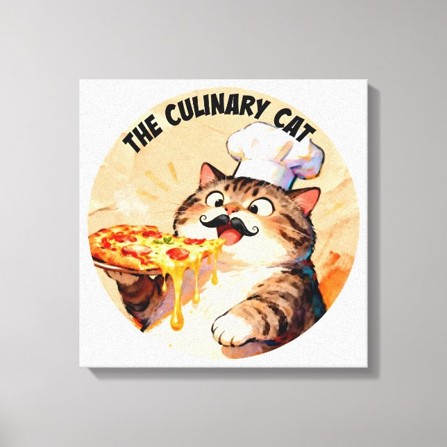 The Culinary Cat with Pizza Cat Chef Holding Pizza Canvas Print (Front)