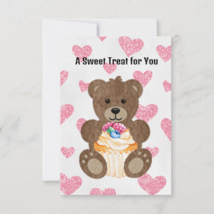 The Cupcake Bear 3.5" x 5" Flat Greeting Card