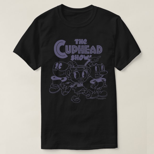 The Cuphead Show Group Sketch Light Outline Poster T-Shirt (Design Front)