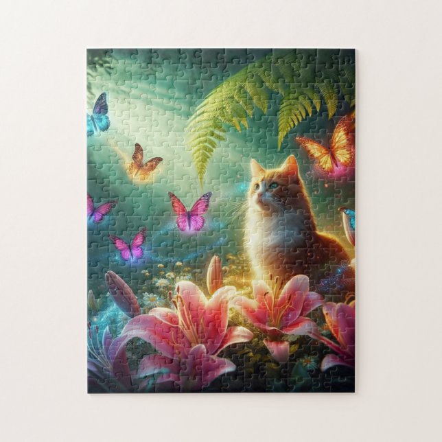The Curious Cat & Her Butterflies Jigsaw Puzzle (Vertical)