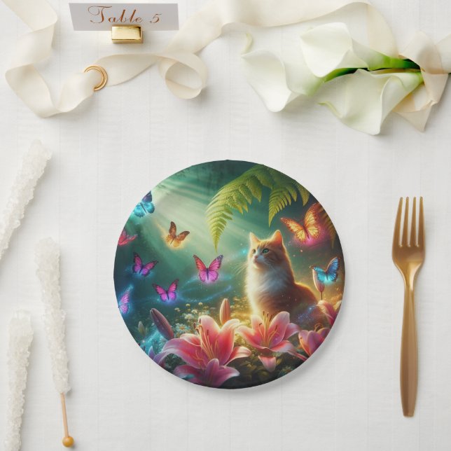 The Curious Cat & Her Butterflies Paper Plate (Wedding)