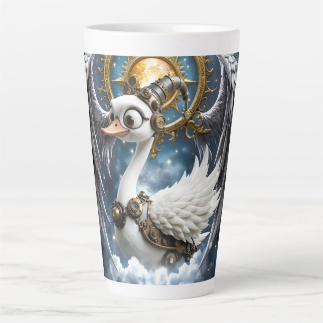 The Curious Clockwork Swan. Latte Mug (Front)
