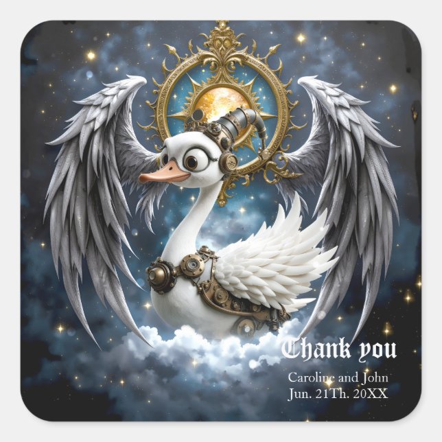 The Curious Clockwork Swan.  Square Sticker (Front)