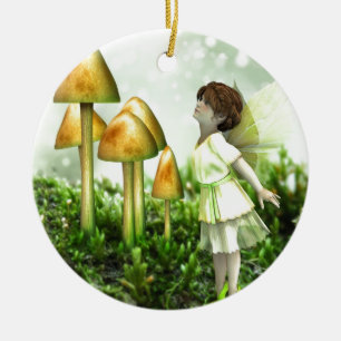 The Curious Fairy - Fairy and Toadstools Ceramic Tree Decoration