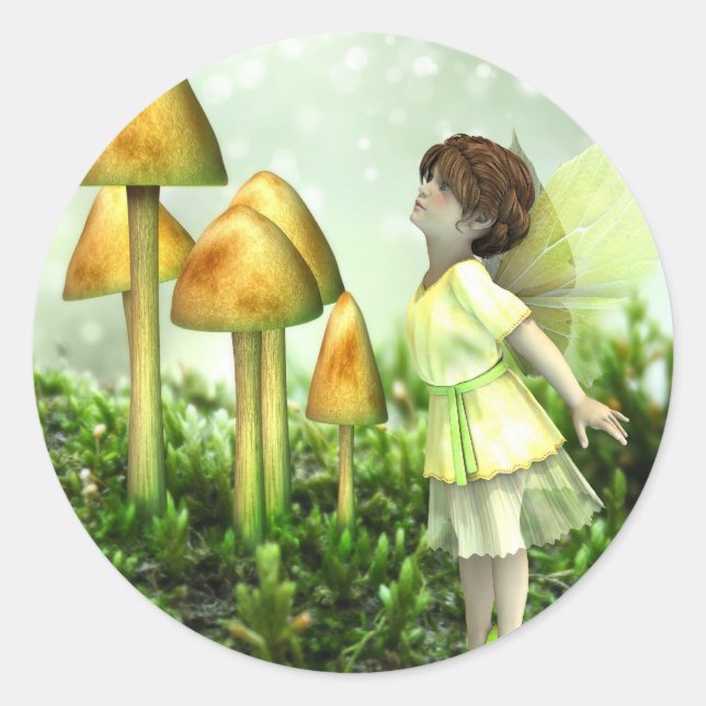 The Curious Fairy - Fairy and Toadstools Classic Round Sticker (Front)