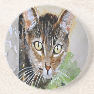 The Curious Tabby Cat Acrylic Painting Coaster
