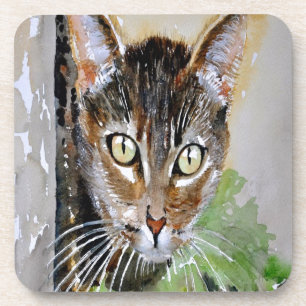 The Curious Tabby Cat Acrylic Painting Coaster