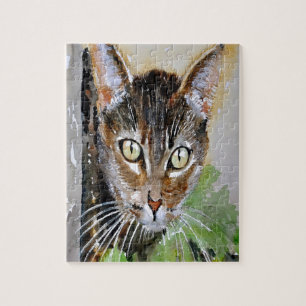 The Curious Tabby Cat Acrylic Painting Jigsaw Puzzle