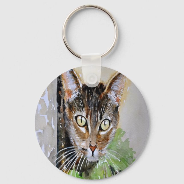 The Curious Tabby Cat Acrylic Painting Key Ring (Front)