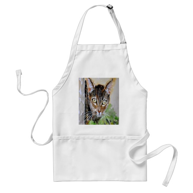 The Curious Tabby Cat Acrylic Painting Standard Apron (Front)