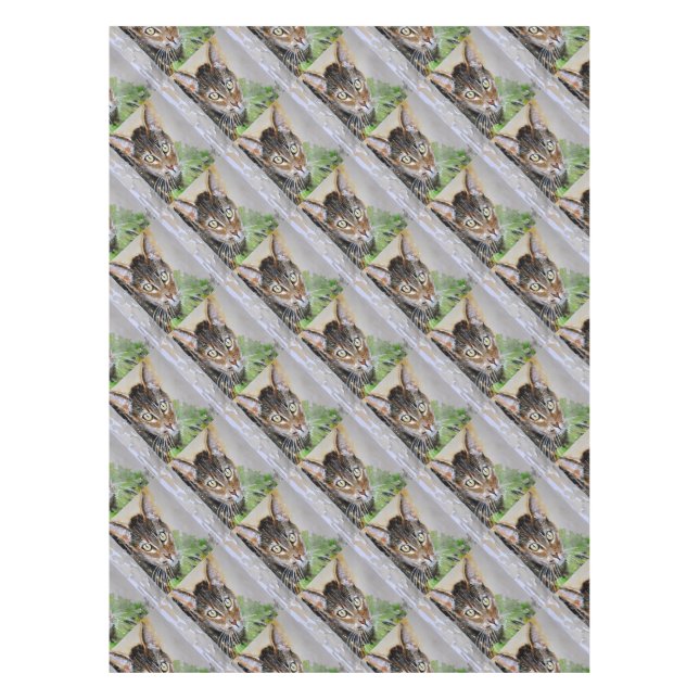 The Curious Tabby Cat Acrylic Painting Tablecloth (Front)