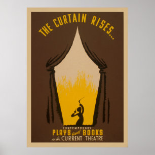 The Curtain Rises Theater 1942 WPA Vintage Poster