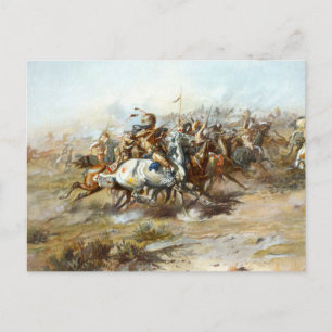 The Custer Fight Battle of Little Bighorn Russell  Postcard