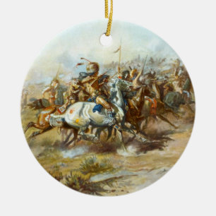 The Custer Fight by Charles Marion Russell Ceramic Tree Decoration