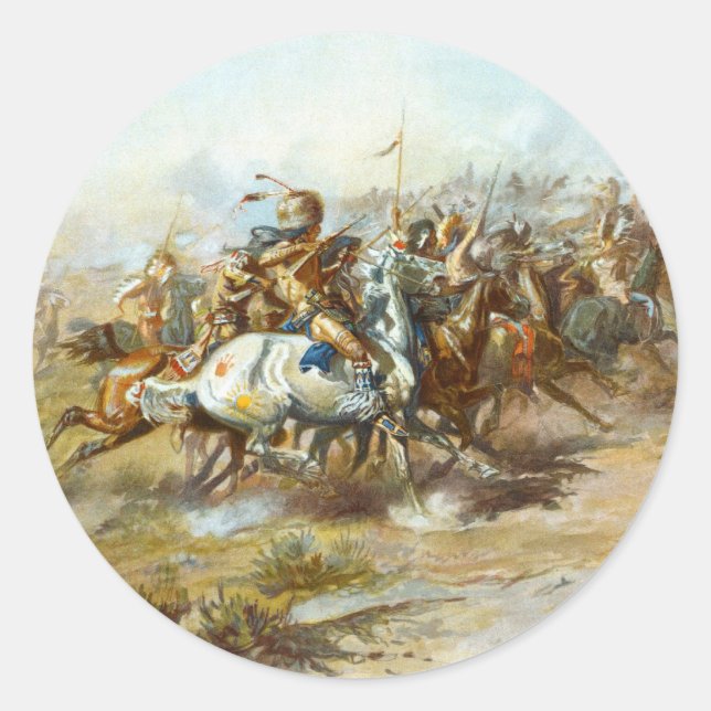 The Custer Fight by Charles Marion Russell Classic Round Sticker (Front)
