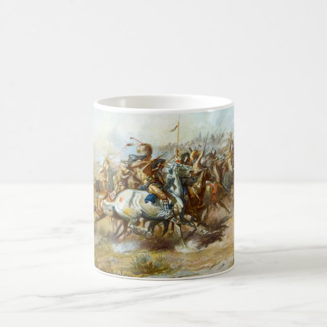 The Custer Fight by Charles Marion Russell Coffee Mug (Center)