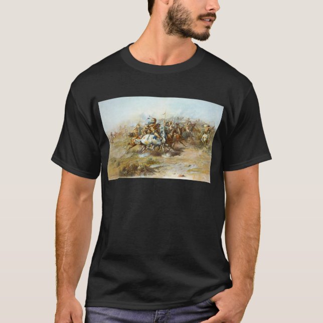 The Custer Fight by Charles Marion Russell T-Shirt (Front)