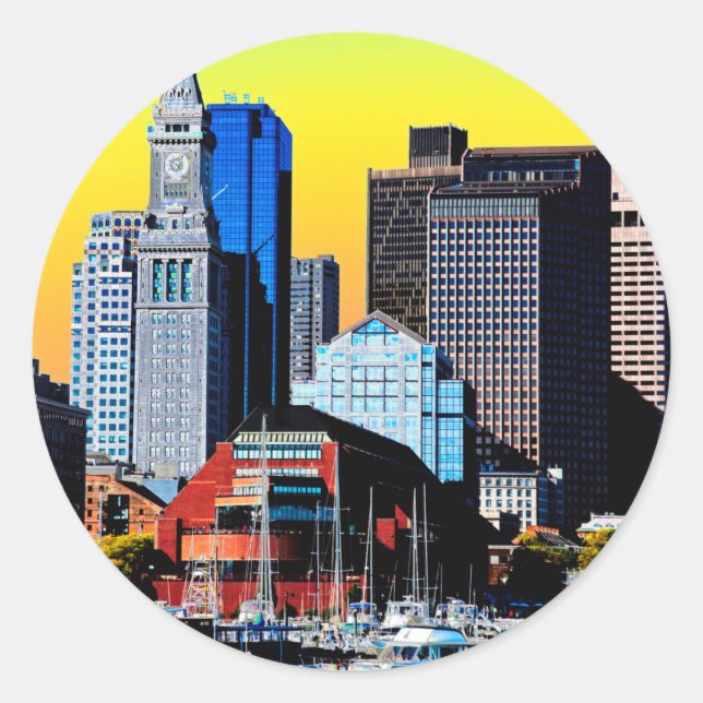 The Custom House Boston USA Poster Card Classic Round Sticker (Front)