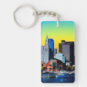 The Custom House Boston USA Poster Cloth Face Mask Key Ring