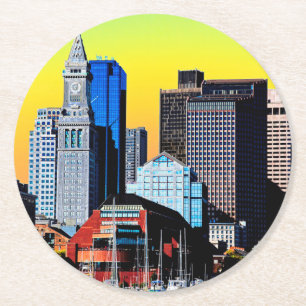 The Custom House Boston USA Poster Cloth Face Mask Round Paper Coaster
