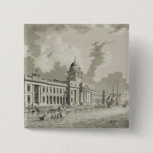 The Custom House, Dublin, 1792 (engraving) 15 Cm Square Badge