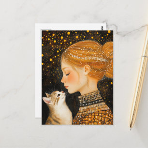 The Cute Cat and a Woman Postcard
