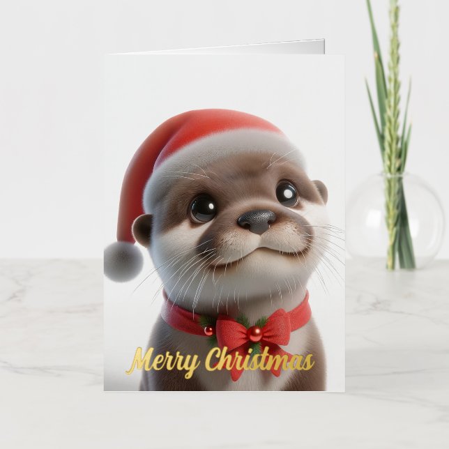 The Cute Christmas Otter  Foil Greeting Card (Front)