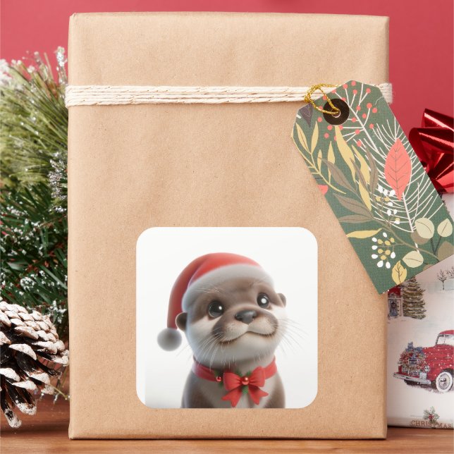 The Cute Christmas Otter  Square Sticker (Holiday)