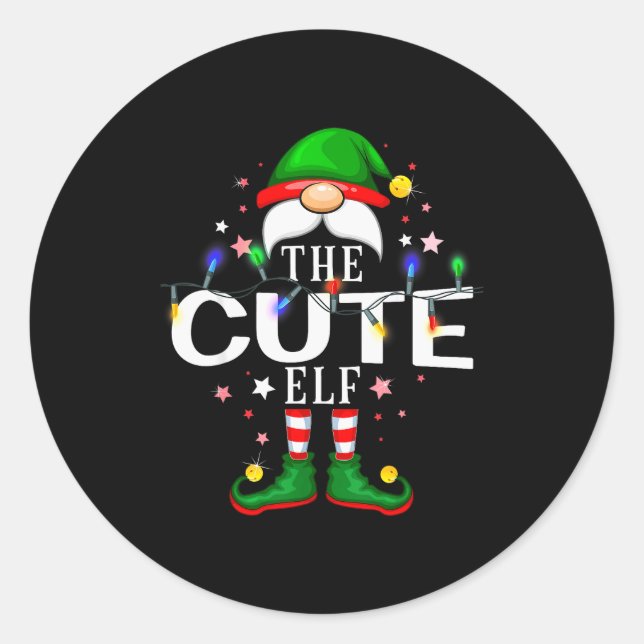 The Cute Elf Christmas Family Pajama Party  Classic Round Sticker (Front)